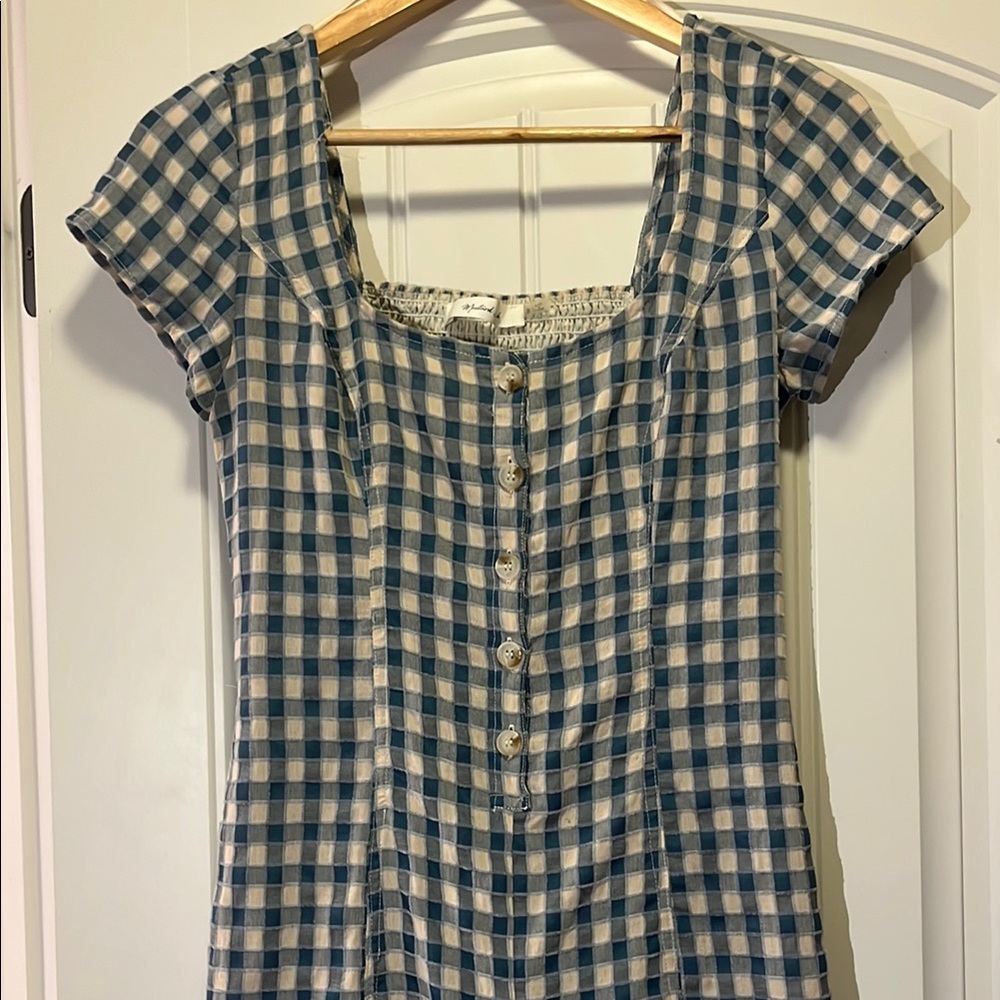 Blue and White Checkered Button-Up Dress